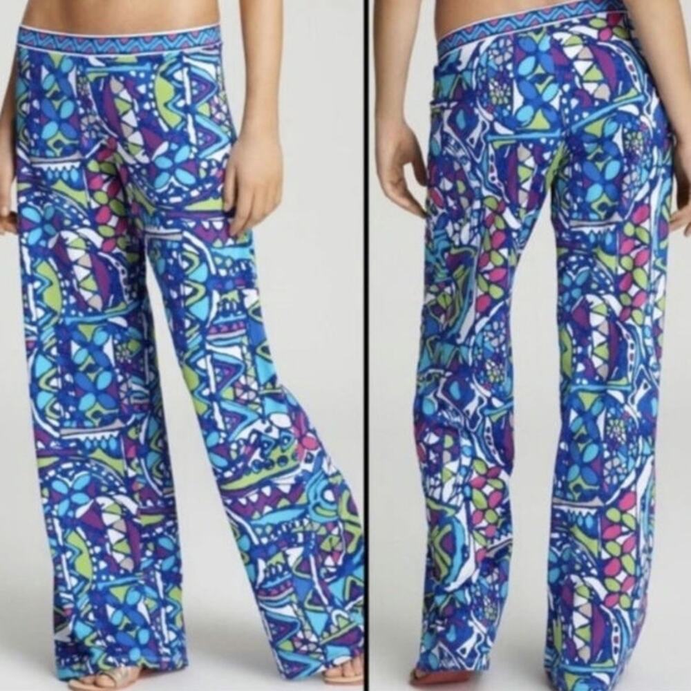 Trina Turk Bali Hai Blue Geometric Wide Leg Pants Swim Cover Up XS Resortwear